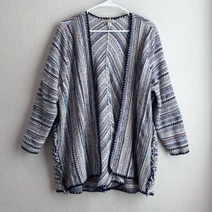 Lucky Brand Striped Open-Front Cardigan in Navy, Cream, Light Blue